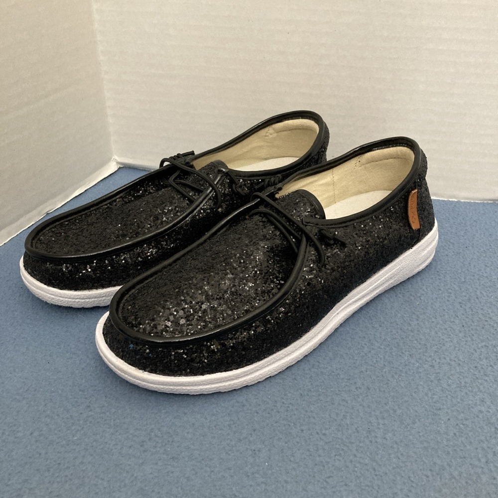 Corky's Women's Kayak Black Sparkle Glitter Slip-On Super Light Shoes - SZ 7
